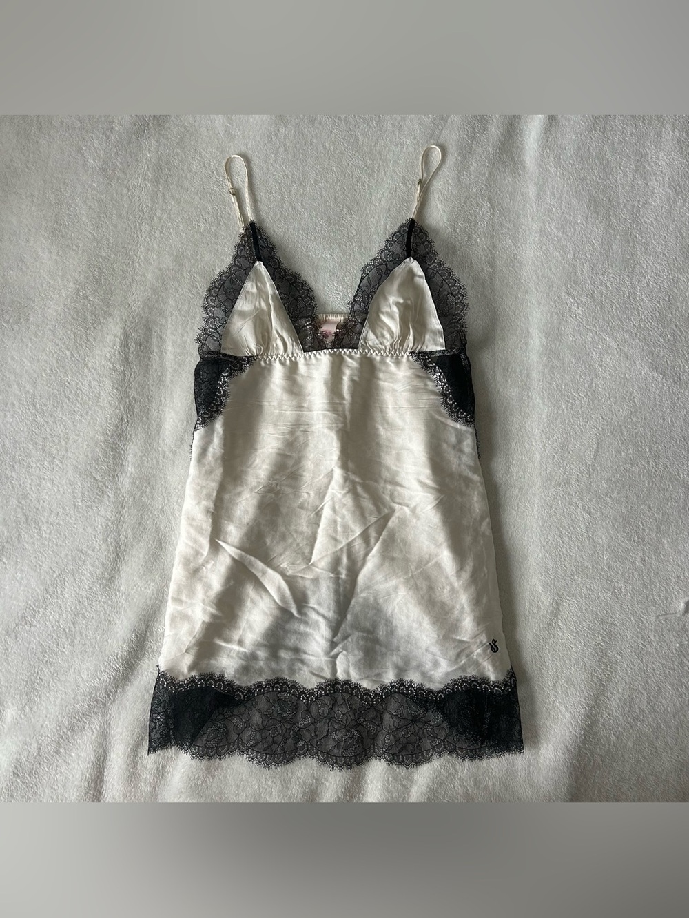 Vintage Victoria’s Secret Satin Lace-Trim Slip Dress – Ivory & Black – Medium